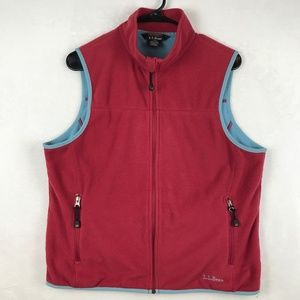 LL Bean Fleece Vest Womens Size Medium Red Polartec Full Zip Pockets Mock Neck